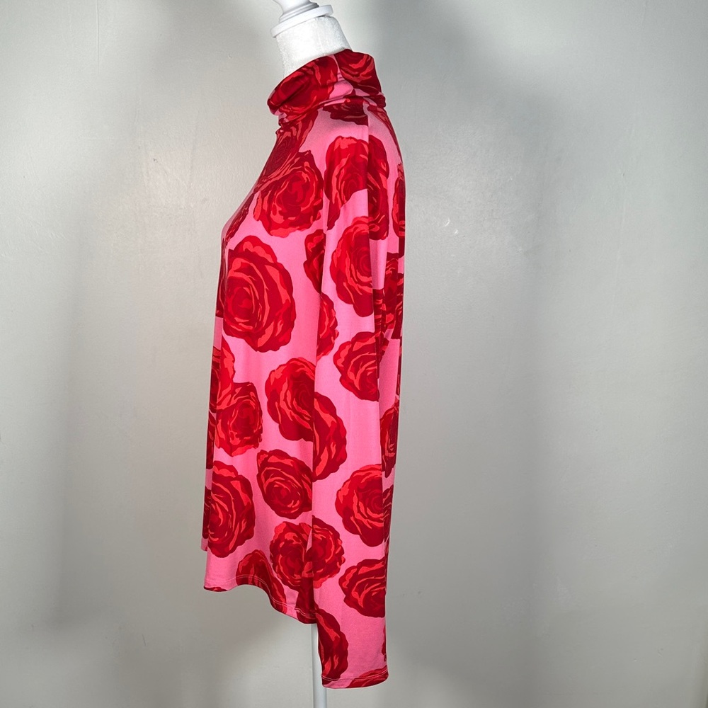 Pink and Red Rose Print Turtleneck Top - Picture 7 of 9